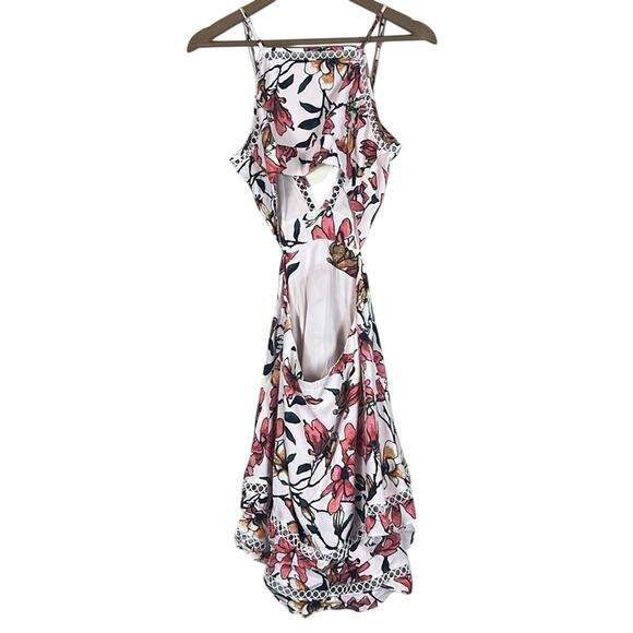 Aijek Gabriella Mini Dress Womens 2 White Floral Ruffl V-Neck Crochet Tropical - Picture 5 of 7